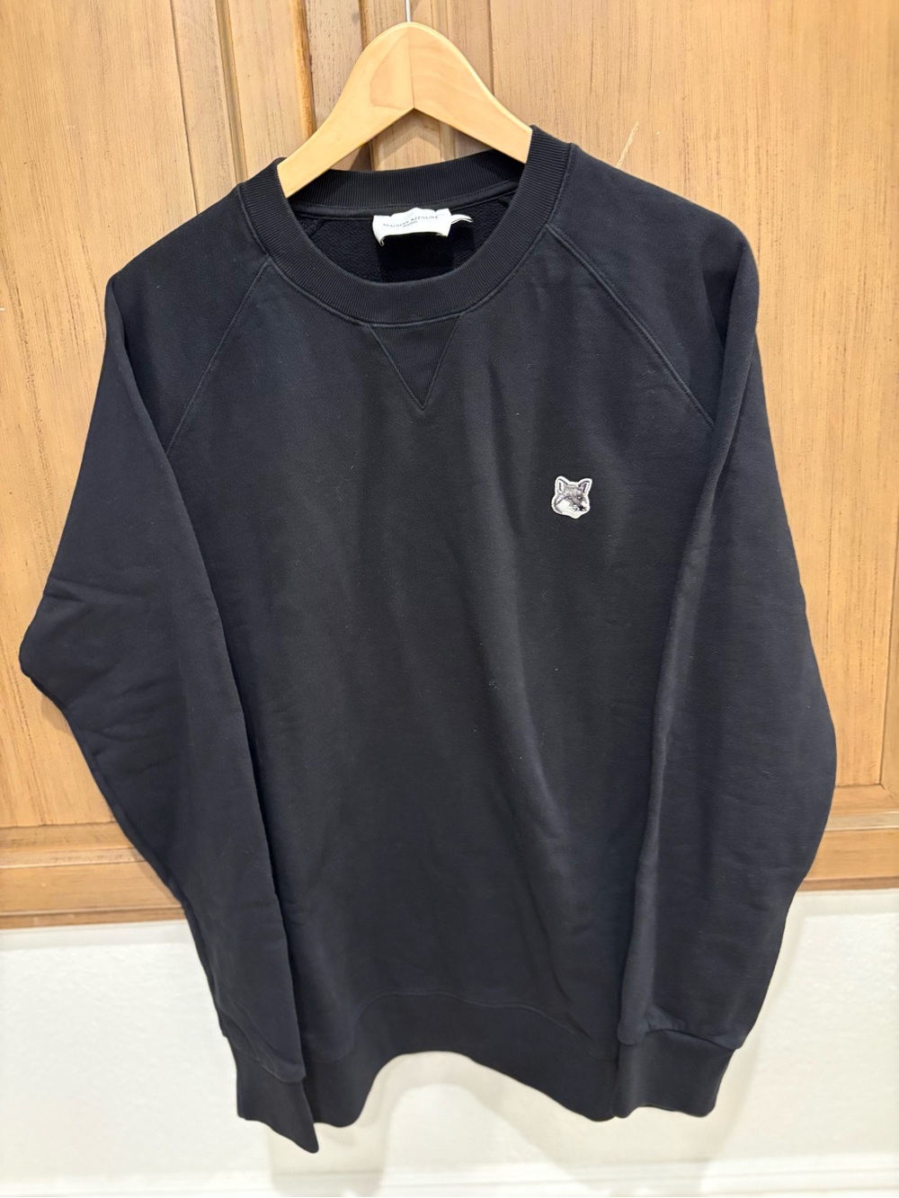 MAISON KITSUNÉ Black Crewneck Sweatshirt with Fox Patch